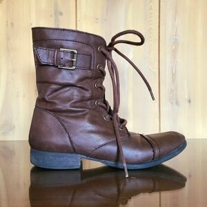 american rag farrah - brown faux leather combat boots